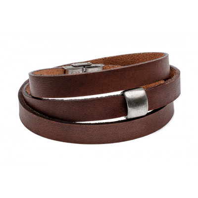 Men’s brown leather bracelet with matte steel element