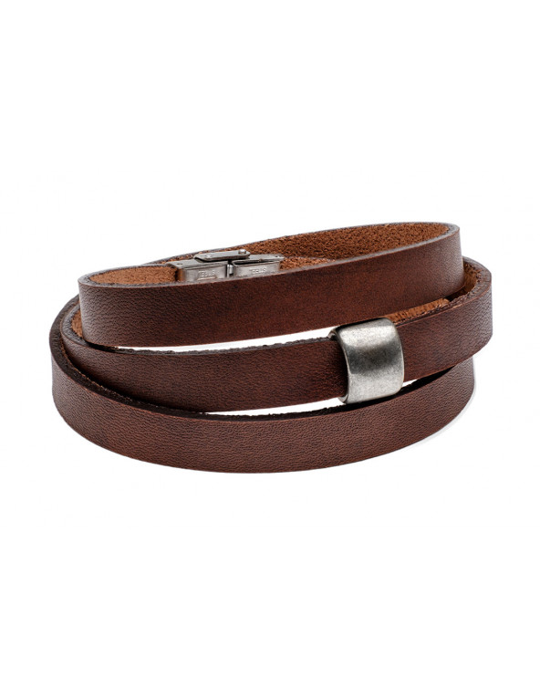 Men’s brown leather bracelet with matte steel element