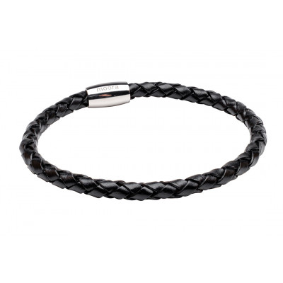 Men’s black braided leather bracelet with magnetic clasp
