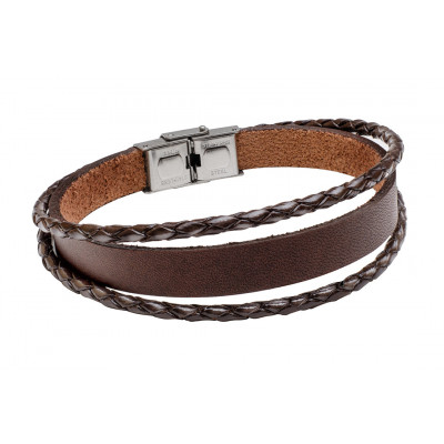Men’s brown leather bracelet with stainless steel clasp