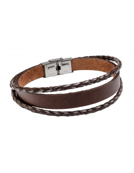 Men’s brown leather bracelet with stainless steel clasp