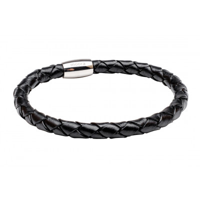 Men’s black braided leather bracelet with magnetic clasp.