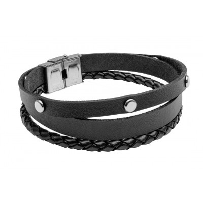 Men's black leather bracelet made of natural leather.
