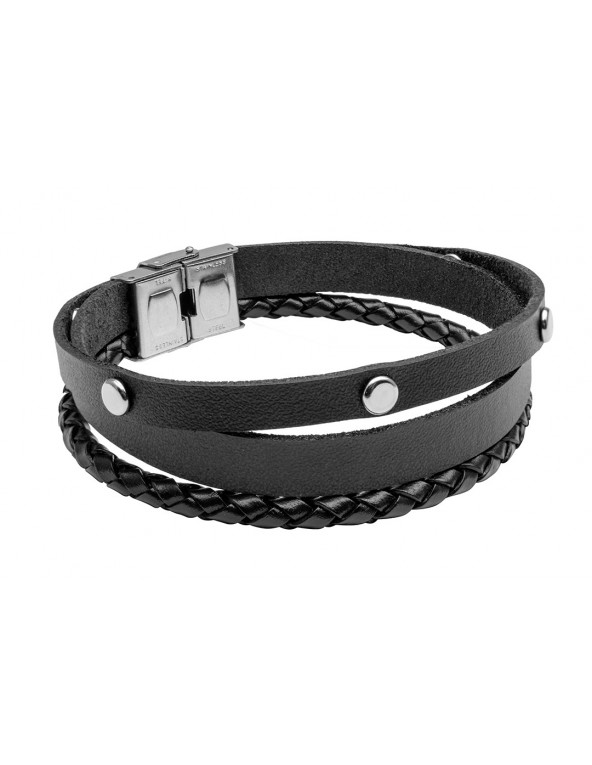 Men's black leather bracelet made of natural leather.