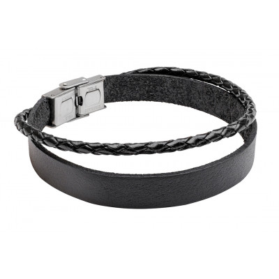 Men’s black leather bracelet with watch clasp with three different colours