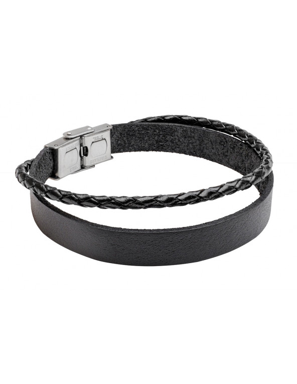 Men’s black leather bracelet with watch clasp with three different colours