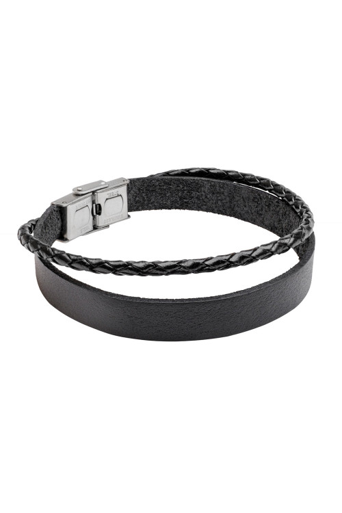 Men’s black leather bracelet with watch clasp with three different colours
