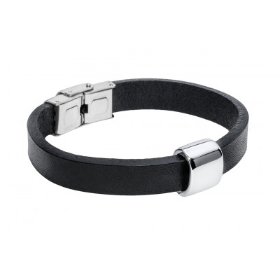 Black leather choker with polished stainless steel accent