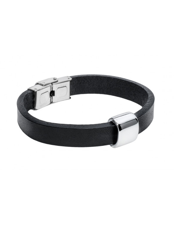 Black leather choker with polished stainless steel accent