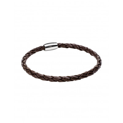 Men’s braided brown leather necklace with shiny steel magnetic clasp