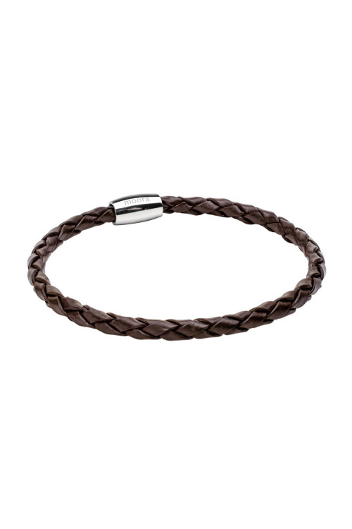 Men’s braided brown leather necklace with shiny steel magnetic clasp