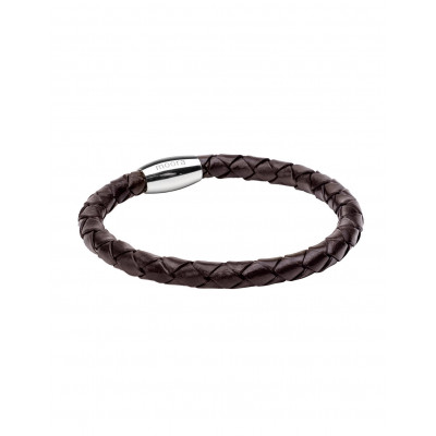 Men’s necklace made of braided brown leather cord with silver clasp