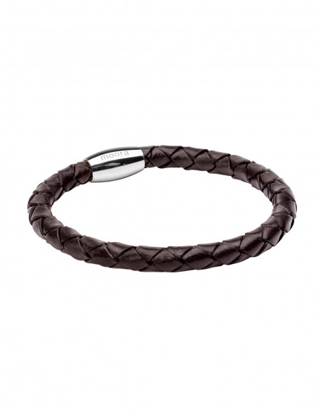 Men’s necklace made of braided brown leather cord with silver clasp