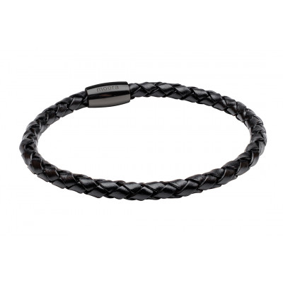 Men’s black braided leather bracelet with black magnetic clasp