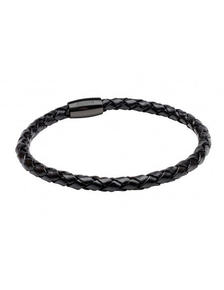 Men’s black braided leather bracelet with black magnetic clasp