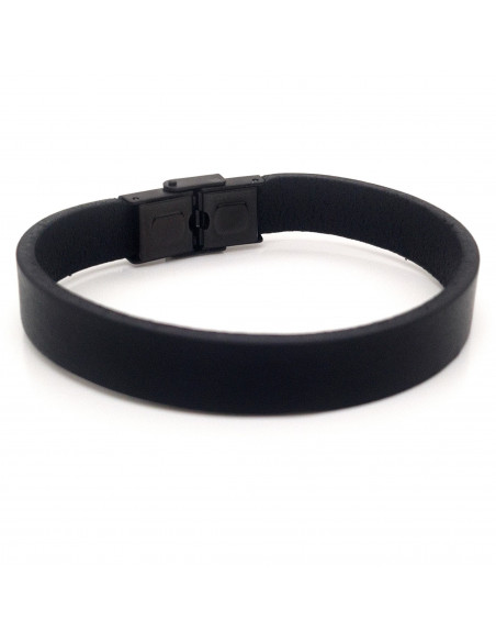 Men’s simple black leather bracelet with adjustable clasp