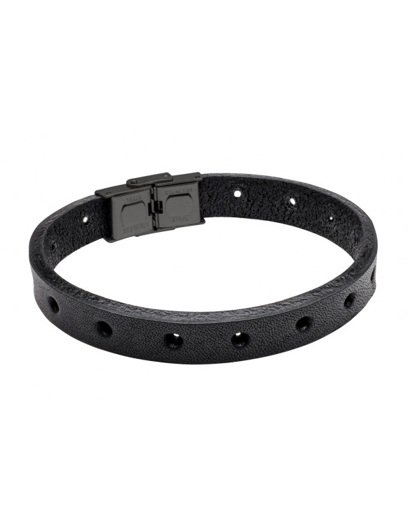 Men's leather bracelet with perforated holes and a watch-style clasp