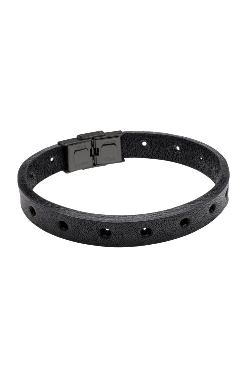 Men's leather bracelet with perforated holes and a watch-style clasp