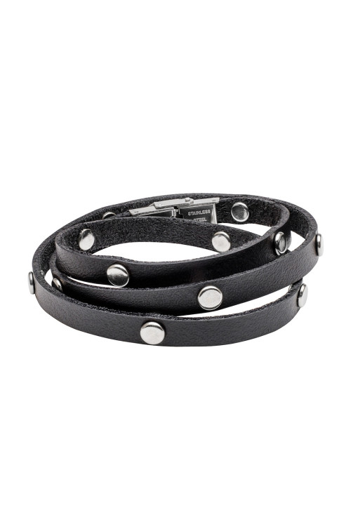 Men's leather bracelet made of natural leather in black.