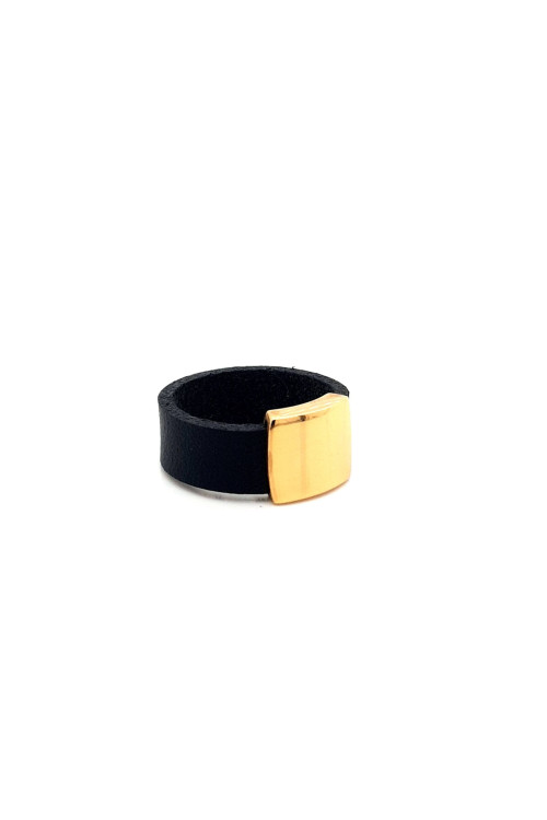 Leather and gold-plated stainless steel ring | moora.eu