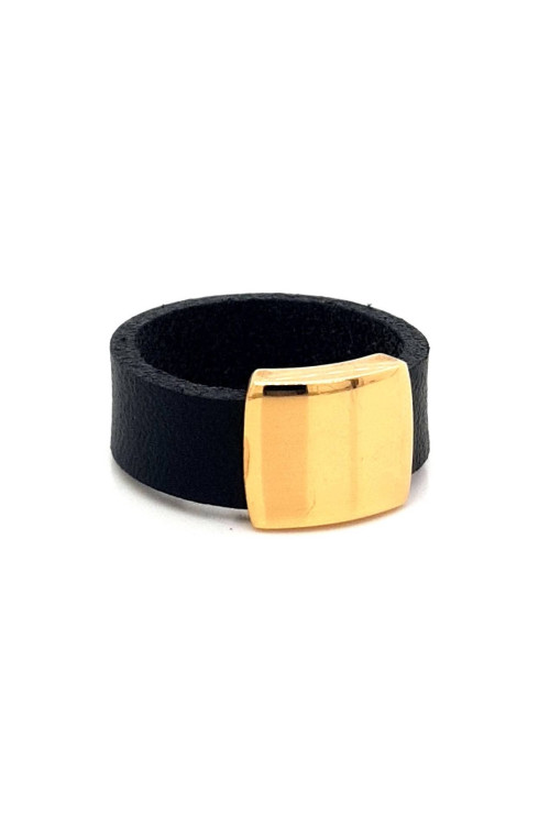 Leather and gold-plated stainless steel ring | moora.eu