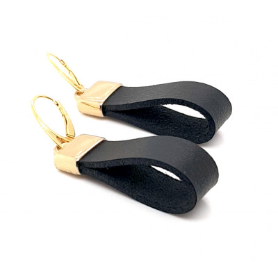 Handmade leather and 24k gold-plated silver earrings, elegant design