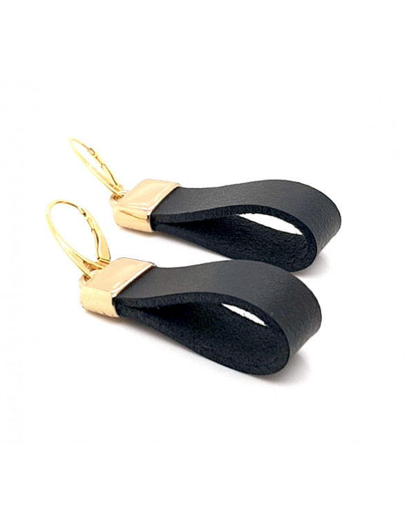 Handmade leather and 24k gold-plated silver earrings, elegant design