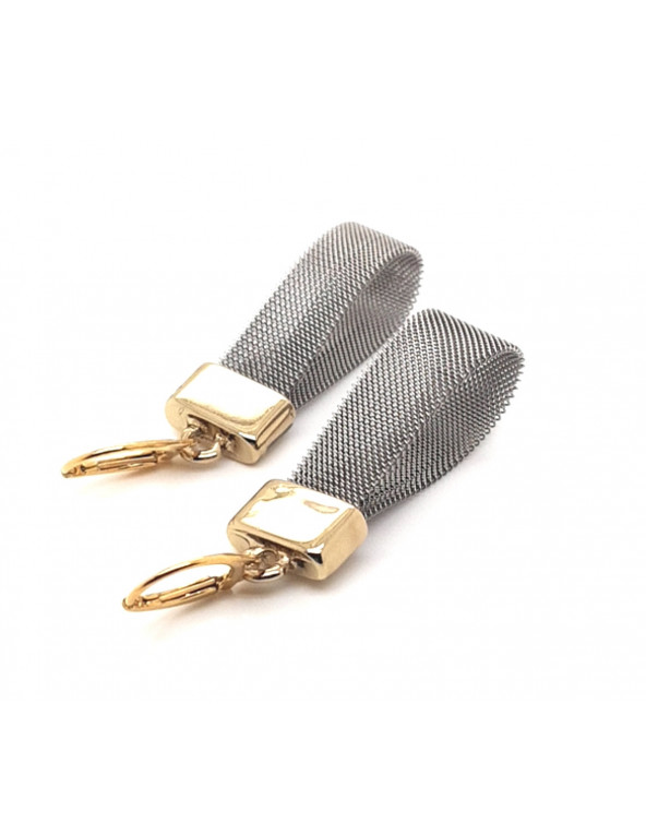 Earrings made of steel mesh and 24k gold plated silver