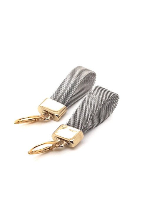 Handmade stainless steel mesh earrings with 24k gold plated silver