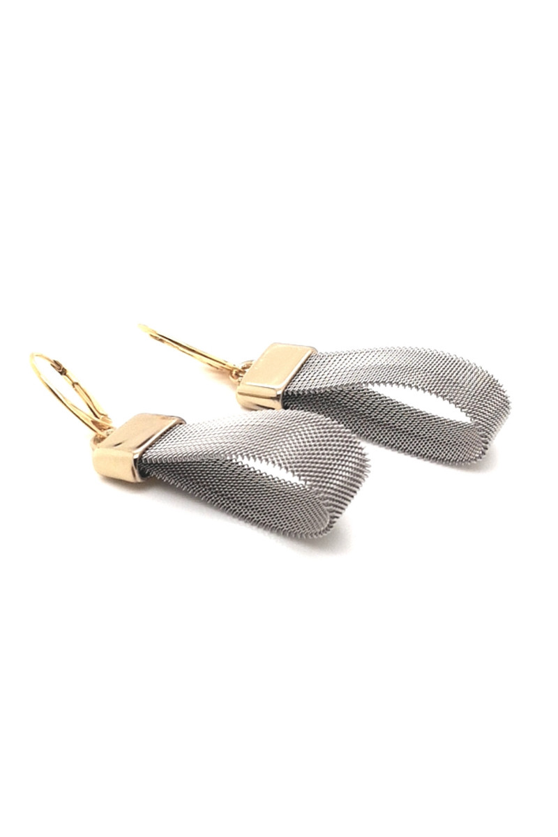 Handmade stainless steel mesh earrings with 24k gold plated silver