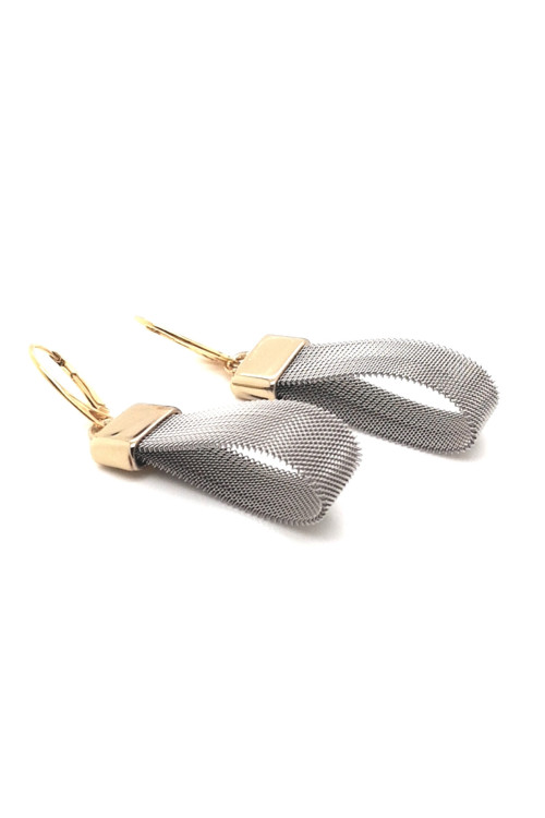 Handmade stainless steel mesh earrings with 24k gold plated silver