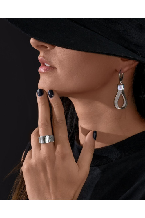 Handmade stainless steel mesh earrings with 24k gold plated silver