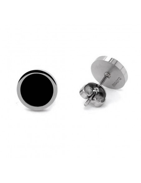 Minimalist stainless steel earrings in silver and black round design