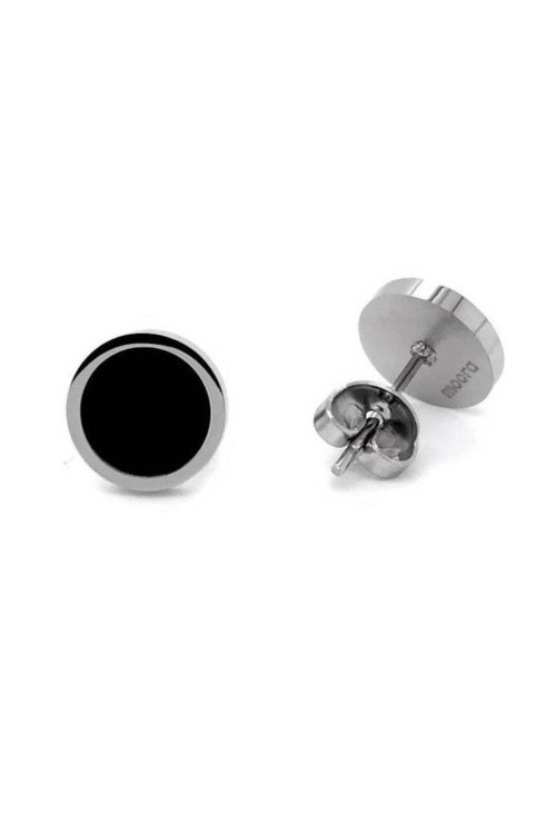 Minimalist stainless steel earrings in silver and black round design