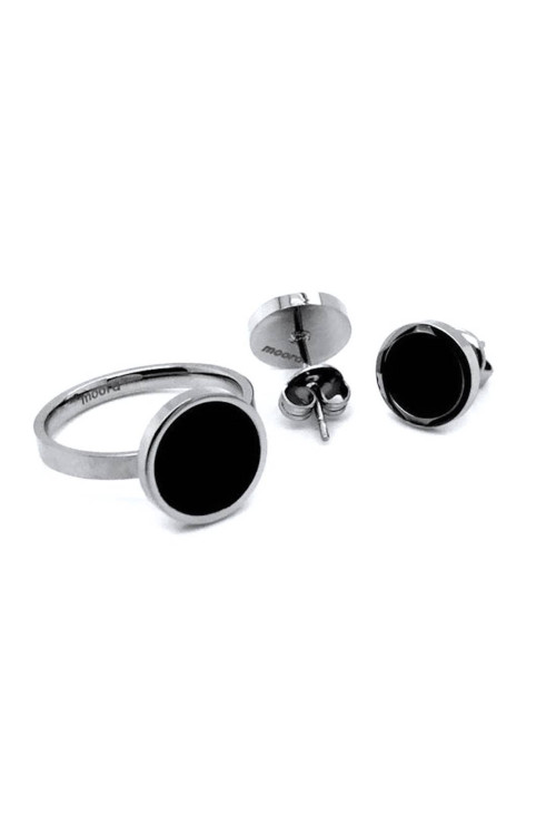 Minimalist stainless steel earrings in silver and black round design