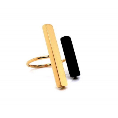 Adjustable gold-plated stainless steel ring in black and gold