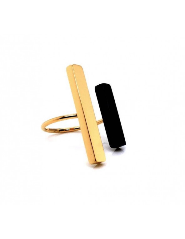 Adjustable gold-plated stainless steel ring in black and gold