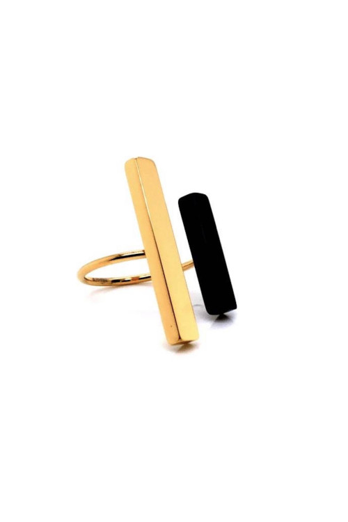 Adjustable gold-plated stainless steel ring in black and gold