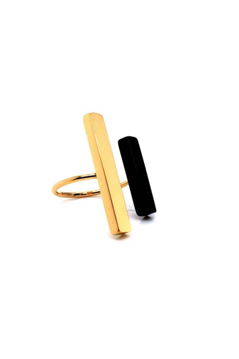 Adjustable gold-plated stainless steel ring in black and gold