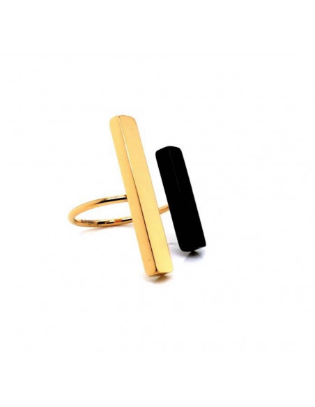 Adjustable gold-plated stainless steel ring in black and gold