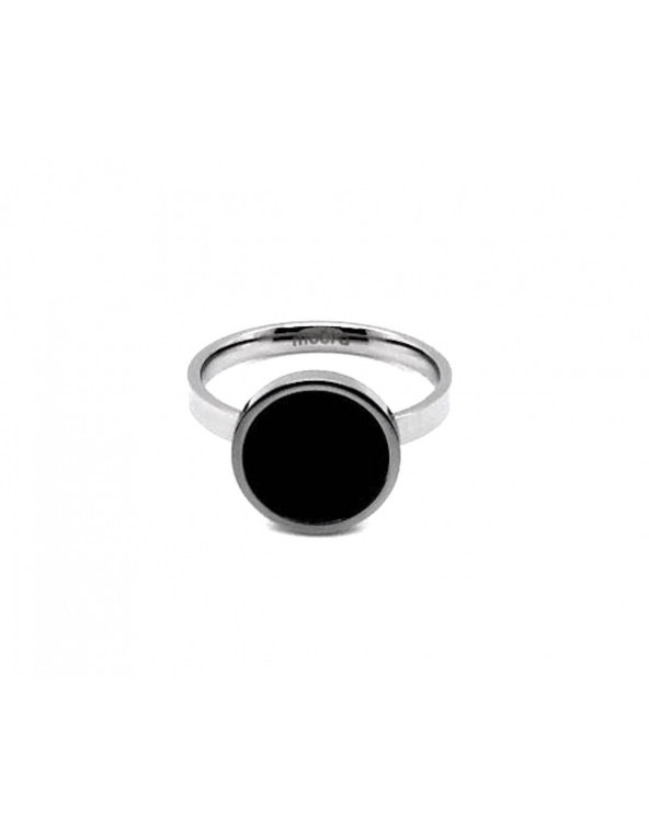 Minimalist stainless steel ring with a black stone on a silver band