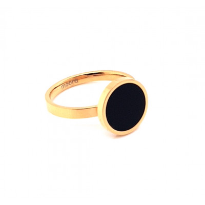 Gold-plated stainless steel ring with black stone