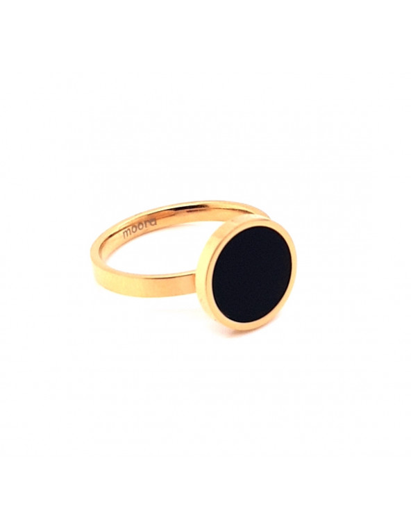 Gold-plated stainless steel ring with black stone