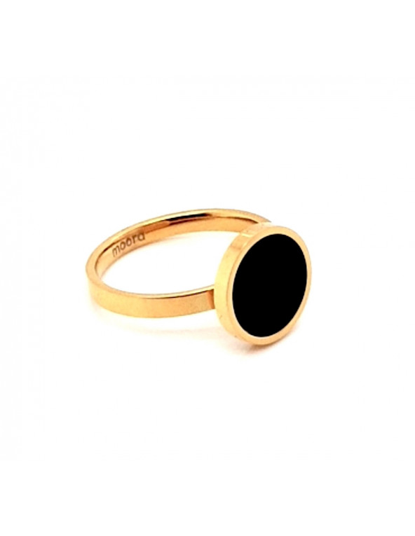 Gold-plated stainless steel ring with black stone