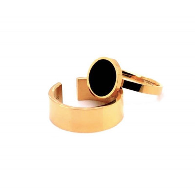 2-in-1 gold-plated stainless steel ring with black stone