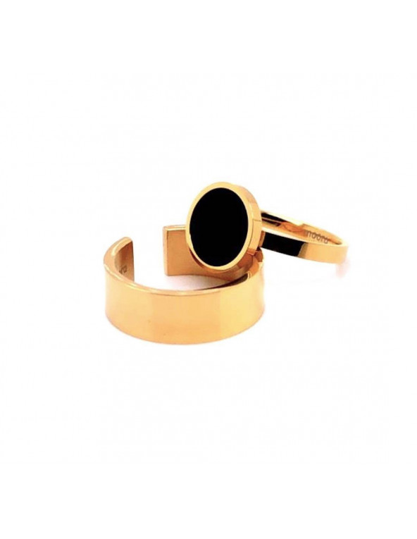 2-in-1 gold-plated stainless steel ring with black stone