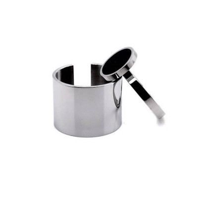 Wide stainless steel 2-in-1 ring with black stone in minimalist style