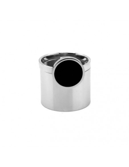 Wide stainless steel 2-in-1 ring with black stone in minimalist style