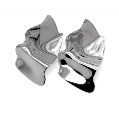 Crumpled stainless steel plate stud earrings