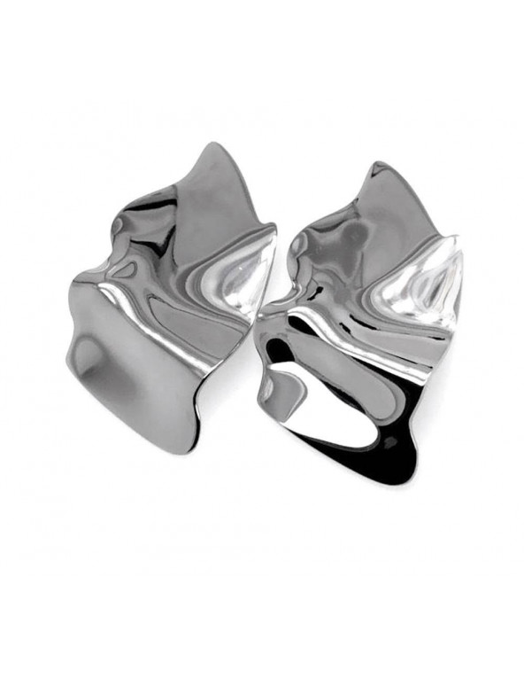 Crumpled stainless steel plate stud earrings